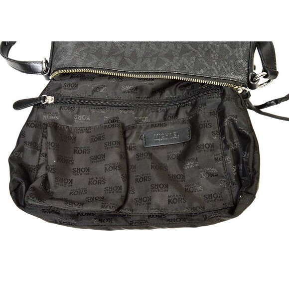 Michael Kors Fallon MK Signature Black Jacquard Leather Messenger Bag - Picture 3 of 15